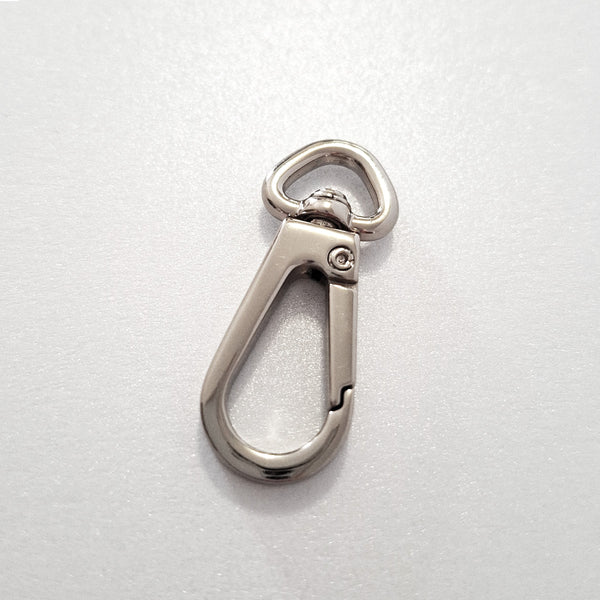 Nickel colour Metallic carabiner on a white background