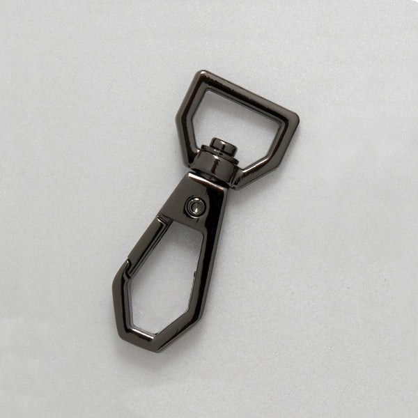 Gun metal swivel clip on a white background