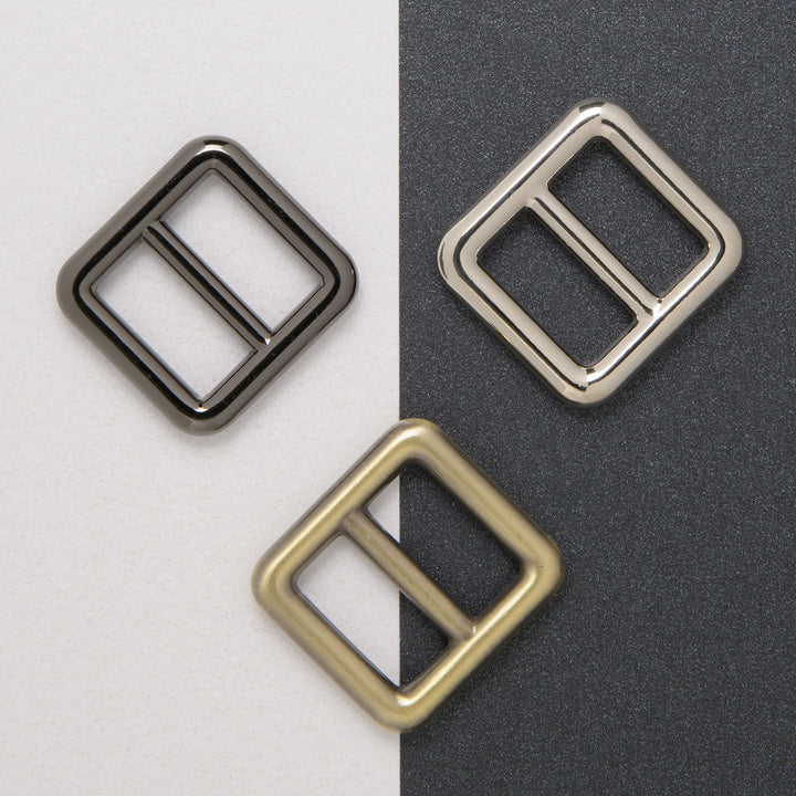 Three 16mm adjustable sliders in gun metal, nickel and antique brass