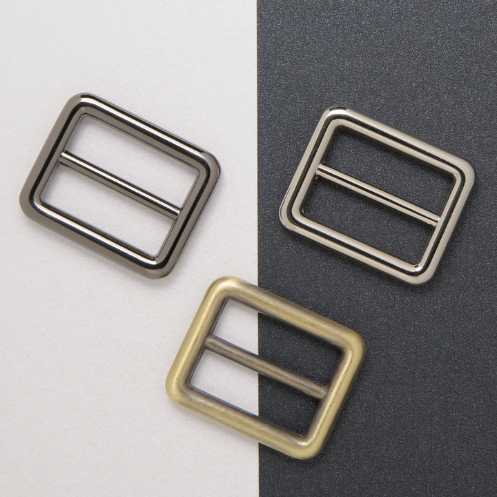 group of 3 x 25mm adjustable sliders in nickel, gun metal and antique brass