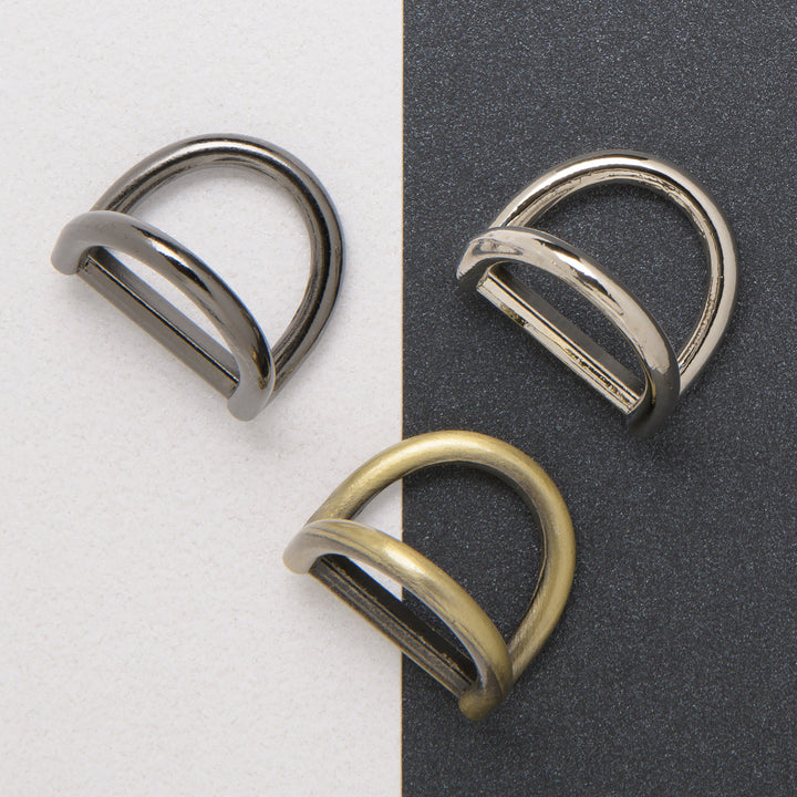 16.5mm nickel double d-rings in nickel, gun metal and antique brass