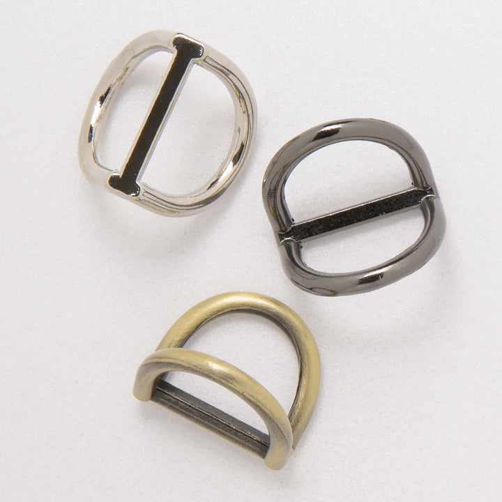 16.5mm nickel double d-rings in nickel, gun metal and antique brass
